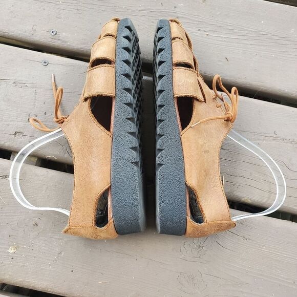 Vintage 90s y2k Brown Leather Greek Fisherman Chunky Platform Jesus Sandals‎ 8.5 - Picture 2 of 8